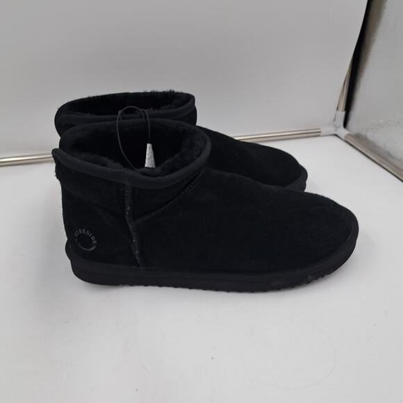 Fireside Dearfoams Womens Riverland Black Shearling Fur Lined Ankle Booties 10 - Picture 1 of 9